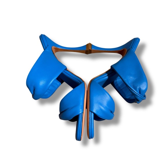 Aquazzura Twist Leather Slip On Blue Mule Sandals Heels Sz EU 38‎ / US 8 - Picture 3 of 8